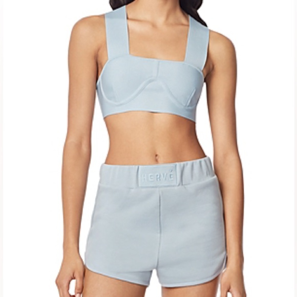HERVÉ by Hervé Léger Bra Cup Crop Top. Sports Bra. Steel Blue NWT